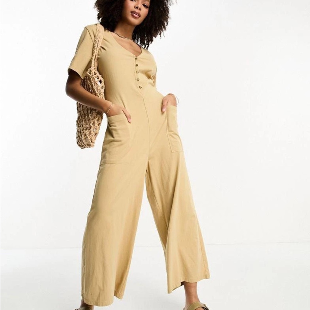 ASOS Tan Button-Front Jumpsuit